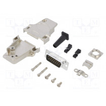 L17D45ZF15-RG+L717SDA15P; D-Sub; PIN: 15; male; angled 45°; soldering; for cable; gold flash; AMPHENOL