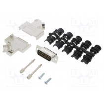 L17D45ZK15+L717DA15PST; D-Sub; PIN: 15; male; angled 45°; screw terminal; for cable; AMPHENOL