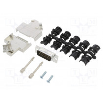 L17D45ZK15+L717SDA15P; D-Sub; PIN: 15; male; angled 45°; soldering; for cable; gold flash; AMPHENOL