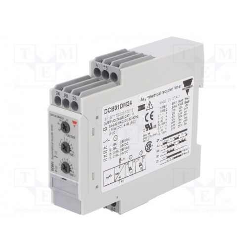 DCB01DM24; Timer; 0,1s÷100h; SPDT x2; 24VDC/5A,250VAC/8A; 24÷240VAC; DIN; CARLO GAVAZZI