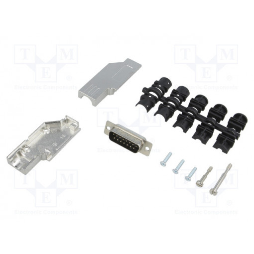 6355-0065-02; D-Sub; PIN: 15; plug; male; angled 90°; soldered; for cable; black; ENCITECH