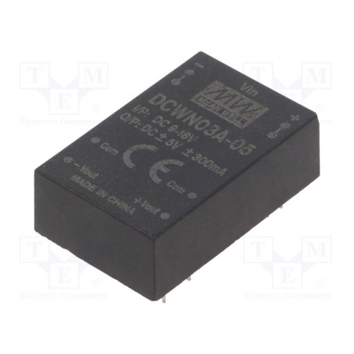 DCWN03A-05; Converter: DC/DC; 3W; Uin: 9÷18V; Uout: 5VDC; Uout2: -5VDC; DIP24; MEAN WELL