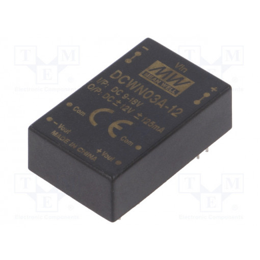 DCWN03A-12; Converter: DC/DC; 3W; Uin: 9÷18V; Uout: 12VDC; Uout2: -12VDC; DIP24; MEAN WELL