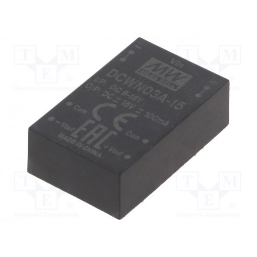 DCWN03A-15; Converter: DC/DC; 3W; Uin: 9÷18V; Uout: 15VDC; Uout2: -15VDC; DIP24; MEAN WELL