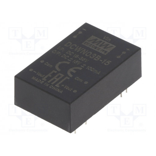 DCWN03B-15; Converter: DC/DC; 3W; Uin: 18÷36V; Uout: 15VDC; Uout2: -15VDC; DIP24; MEAN WELL