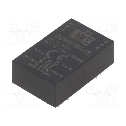 DCWN06A-15; Converter: DC/DC; 6W; Uin: 9÷18V; Uout: 15VDC; Uout2: -15VDC; DIP24; MEAN WELL