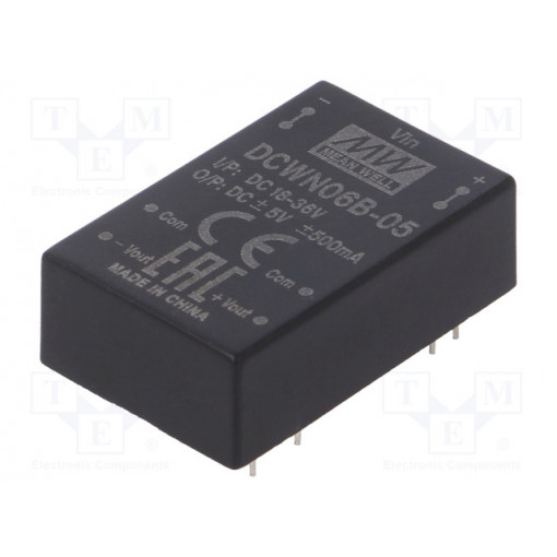 DCWN06B-05; Converter: DC/DC; 6W; Uin: 18÷36V; Uout: 5VDC; Uout2: -5VDC; DIP24; MEAN WELL
