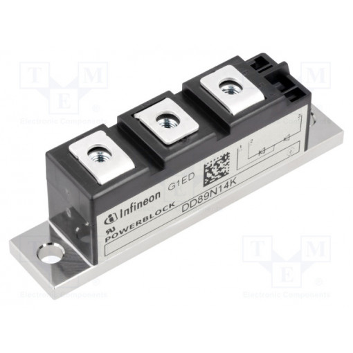 DD89N14K; Module: diode; double series; 1.4kV; If: 89A; BG-PB20-1; Ifsm: 2.4kA; INFINEON TECHNOLOGIES DD89N14K; Module: diode; double series; 1.4kV; If: 89A; BG-PB20-1; Ifsm: 2.4kA; INFINEON TECHNOLOGIES