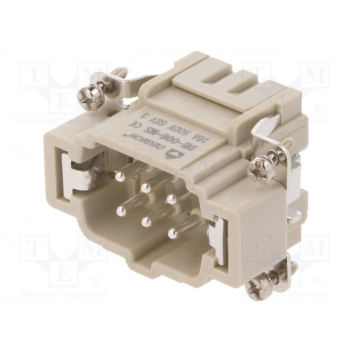 DE-006-MS; Connector: HDC; contact insert; male; DE; PIN: 6; 6+PE; size D6B; DEGSON ELECTRONICS