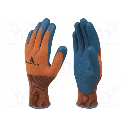 VE733OR07; Protective gloves; Size: 7; orange-navy blue; latex,polyester; DELTA PLUS