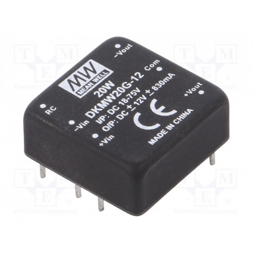 DKMW20G-12; Converter: DC/DC; 20W; Uin: 18÷75V; Uout: 12VDC; Uout2: -12VDC; 18g; MEAN WELL