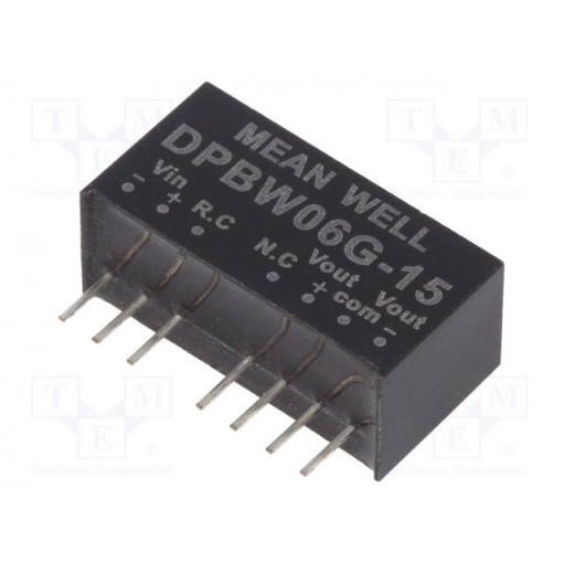 DPBW06G-15; Converter: DC/DC; 6W; Uin: 18÷75V; Uout: 15VDC; Uout2: -15VDC; SIP8; MEAN WELL