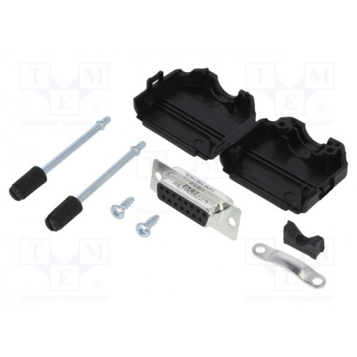 L17DPPK15-BK+L77SDA15S; D-Sub; PIN: 15; female; straight; soldering; for cable; gold flash; AMPHENOL