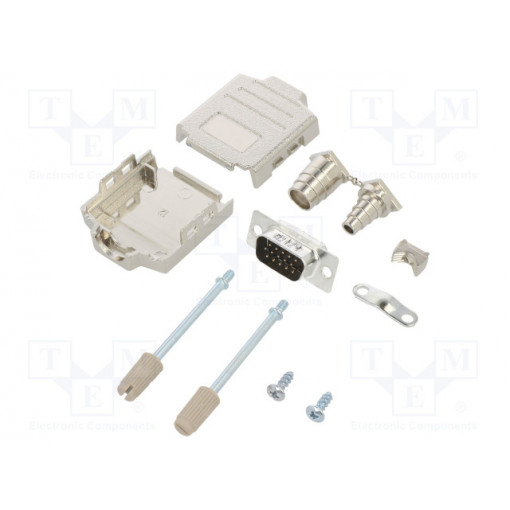 L17DPPK09-M+L717HDE15P; D-Sub HD; PIN: 15; male; straight; soldering; for cable; gold flash; AMPHENOL