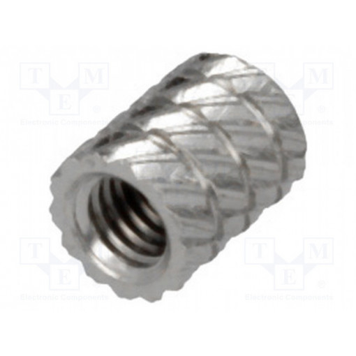 11M3NI; Threaded insert; brass; nickel; M3; L: 5.9mm; Features: for plastic; DREMEC