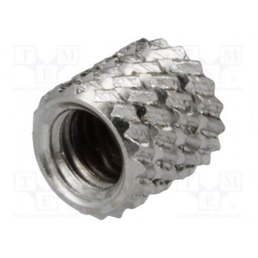 11M4NI; Threaded insert; brass; nickel; M4; L: 5.9mm; Features: for plastic; DREMEC