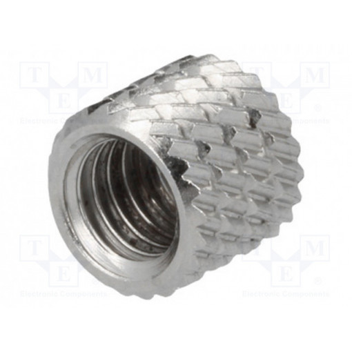 11M5NI; Threaded insert; brass; nickel; M5; L: 5.9mm; Features: for plastic; DREMEC