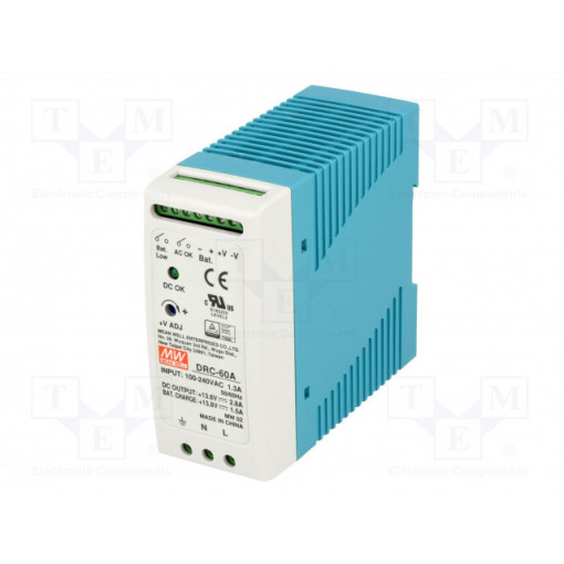 DRC-60A; Power supply: switched-mode; buffer; 59.34W; 13.8VDC; 13.8VDC; MEAN WELL