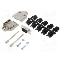 L17DTPK-M-09+L717HDE15P; D-Sub HD; PIN: 15; male; straight; soldering; for cable; gold flash; AMPHENOL