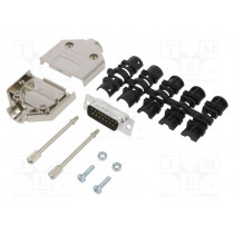 L17DTPK-M-15+L717SDA15P; D-Sub; PIN: 15; male; straight; soldering; for cable; gold flash; AMPHENOL