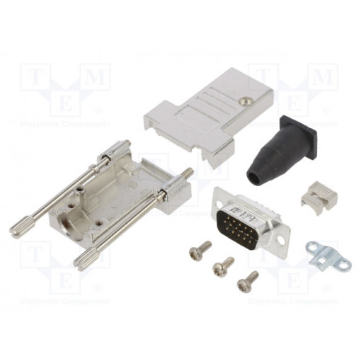 L17DTSL09-RG-LJS-T+L717HDE15P; D-Sub HD; PIN: 15; male; straight; soldering; for cable; gold flash; AMPHENOL