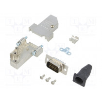 DTSL09-SJSRG-S-HDP15-K; D-Sub; PIN: 15; plug; male; angled 45°; soldering; for cable; black; ENCITECH