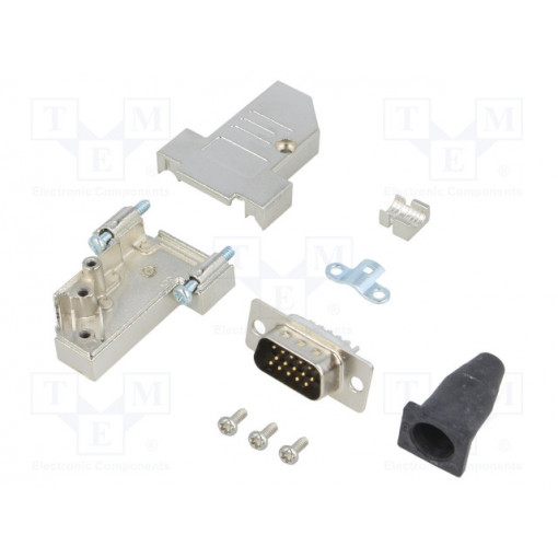 DTSL09-SJSRG-S-HDP15-K; D-Sub; PIN: 15; plug; male; angled 45°; soldering; for cable; black; ENCITECH