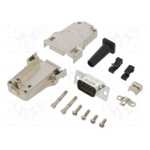 L17DTZF09-RG+L717HDE15P; D-Sub HD; PIN: 15; male; straight; soldering; for cable; gold flash; AMPHENOL