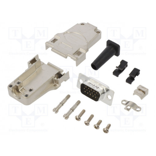 L17DTZF09-RG+L717HDE15P; D-Sub HD; PIN: 15; male; straight; soldering; for cable; gold flash; AMPHENOL