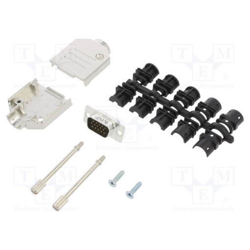 L17DTZK09+L717HDE15P; D-Sub HD; PIN: 15; male; straight; soldering; for cable; gold flash; AMPHENOL