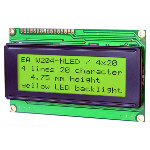 EA W204-NLED; Display: LCD; alphanumeric; STN Positive; 20x4; yellow-green; LED; ELECTRONIC ASSEMBLY