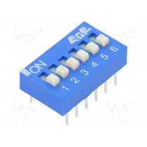 EDS106SZ; Switch: DIP-SWITCH; Poles number: 6; OFF-ON; 0.025A/24VDC; Pos: 2; ECE EDS106SZ; Switch: DIP-SWITCH; Poles number: 6; OFF-ON; 0.025A/24VDC; Pos: 2; ECE