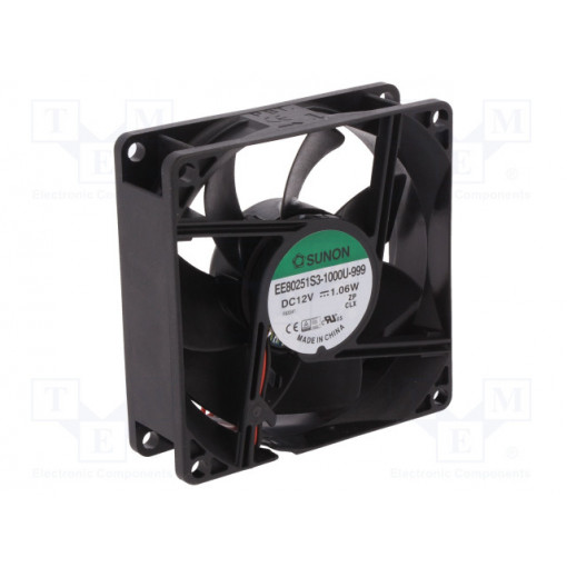 EE80251S3-1000U-999; Fan: DC; axial; 12VDC; 80x80x25mm; 55.77m3/h; 28dBA; slide bearing; SUNON