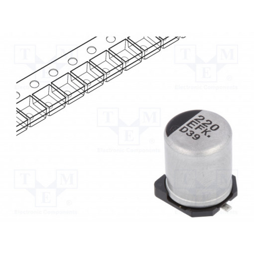 EEEFK1E221AP; Capacitor: electrolytic; low impedance; SMD; 220uF; 25VDC; ±20%; PANASONIC