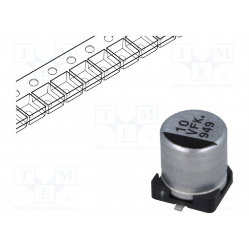 EEEFK1V100AR; Capacitor: electrolytic; low impedance; SMD; 10uF; 35VDC; Ø5x5.8mm; PANASONIC