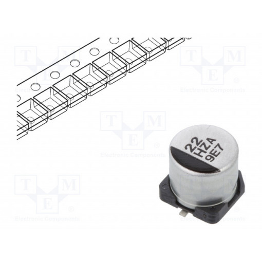 EEHZA1H220P; Capacitor: hybrid; 22uF; 50VDC; ESR: 80mΩ; ZA; SMD; ±20%; -55÷105°C; PANASONIC