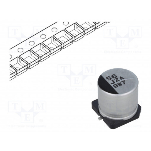 EEHZA1J560P; Capacitor: hybrid; 56uF; 63VDC; ESR: 30mΩ; ZA; SMD; ±20%; -55÷105°C; PANASONIC