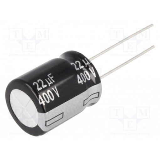 EEUEE2G220S; Capacitor: electrolytic; THT; 22uF; 400VDC; Ø16x20mm; Pitch: 7.5mm; PANASONIC