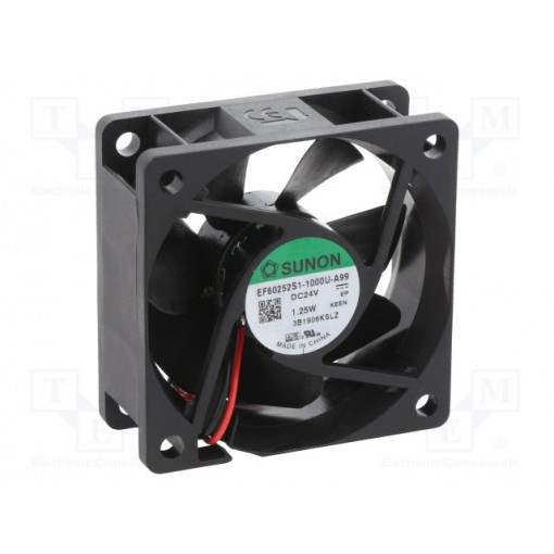 EF60252S1-1000U-A99; Fan: DC; axial; 24VDC; 60x60x25mm; 39.93m3/h; 27dBA; slide bearing; SUNON EF60252S1-1000U-A99; Fan: DC; axial; 24VDC; 60x60x25mm; 39.93m3/h; 27dBA; slide bearing; SUNON