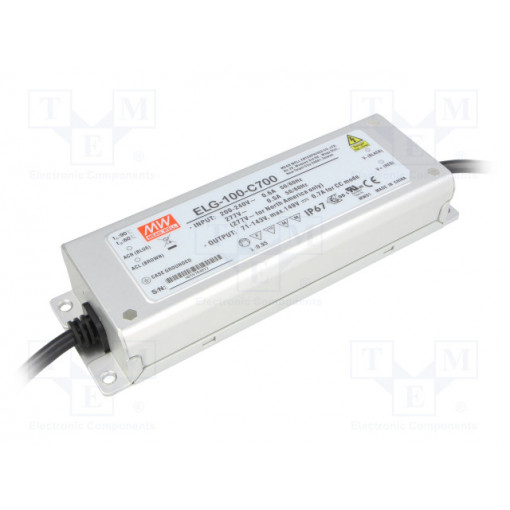 ELG-100-C700; Power supply: switched-mode; LED; 100.1W; 71÷143VDC; 700mA; IP67; MEAN WELL