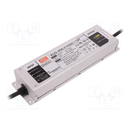 ELG-200-C1050-3Y; Power supply: switched-mode; LED; 199.5W; 95÷190VDC; 1050mA; IP67; MEAN WELL