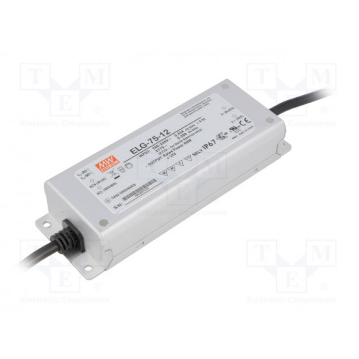 ELG-75-12; Power supply: switched-mode; LED; 60W; 12VDC; 5A; 180÷295VAC; IP67; MEAN WELL