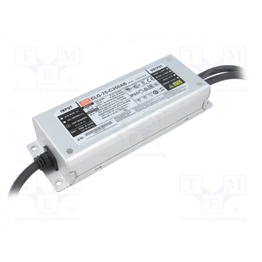 ELG-75-C350AB; Power supply: switched-mode; LED; 74.9W; 107÷214VDC; 175÷350mA; MEAN WELL