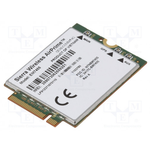 EM7455; Module: GPS/LTE; HSPA,HSPA+,LTE,UMTS,WCDMA; 3G,4G; 3.7VDC; SIERRA WIRELESS EM7455; Module: GPS/LTE; HSPA,HSPA+,LTE,UMTS,WCDMA; 3G,4G; 3.7VDC; SIERRA WIRELESS