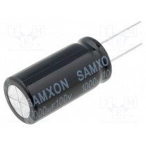 ESK108M2AL40RRS0P; Capacitor: electrolytic; THT; 1mF; 100VDC; Ø18x40mm; ±20%; SAMXON ESK108M2AL40RRS0P; Capacitor: electrolytic; THT; 1mF; 100VDC; Ø18x40mm; ±20%; SAMXON