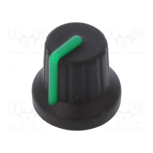 FC72604S; Knob; with pointer; rubber,plastic; Øshaft: 6mm; Ø16x15.1mm; black; CLIFF