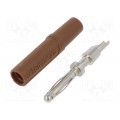FK 02 L NI/BR; Plug; 2mm banana; 10A; 70VDC; brown; Plating: nickel plated; Ø: 2mm; SCHÜTZINGER FK 02 L NI/BR; Plug; 2mm banana; 10A; 70VDC; brown; Plating: nickel plated; Ø: 2mm; SCHÜTZINGER