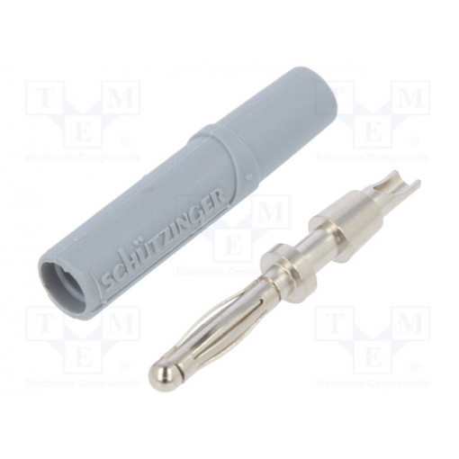 FK 02 L NI/GR; Plug; 2mm banana; 10A; 70VDC; grey; Plating: nickel plated; Ø: 2mm; SCHÜTZINGER