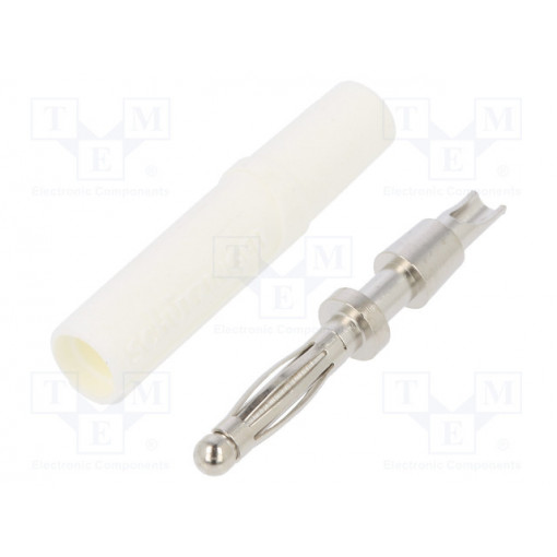 FK 02 L NI/WS; Plug; 2mm banana; 10A; 70VDC; white; Plating: nickel plated; Ø: 2mm; SCHÜTZINGER