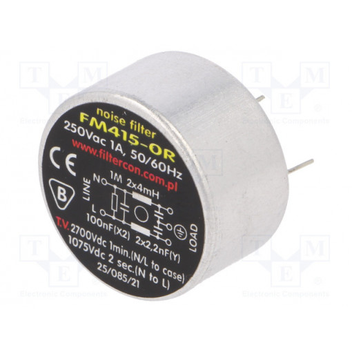 FM415-0R; Filter: anti-interference; 250VAC; Cx: 100nF; Cy: 2.2nF; 4mH; THT; FILTERCON